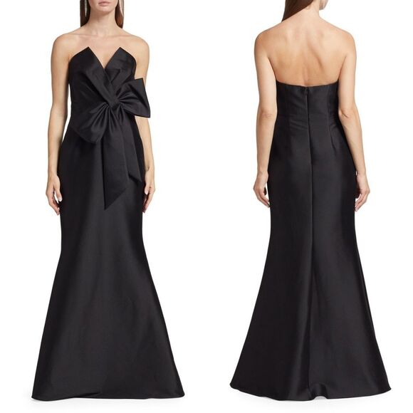 Nwt Badgley Mischka Strapless Oversized Bow Evening Gown Black Size 4 $725